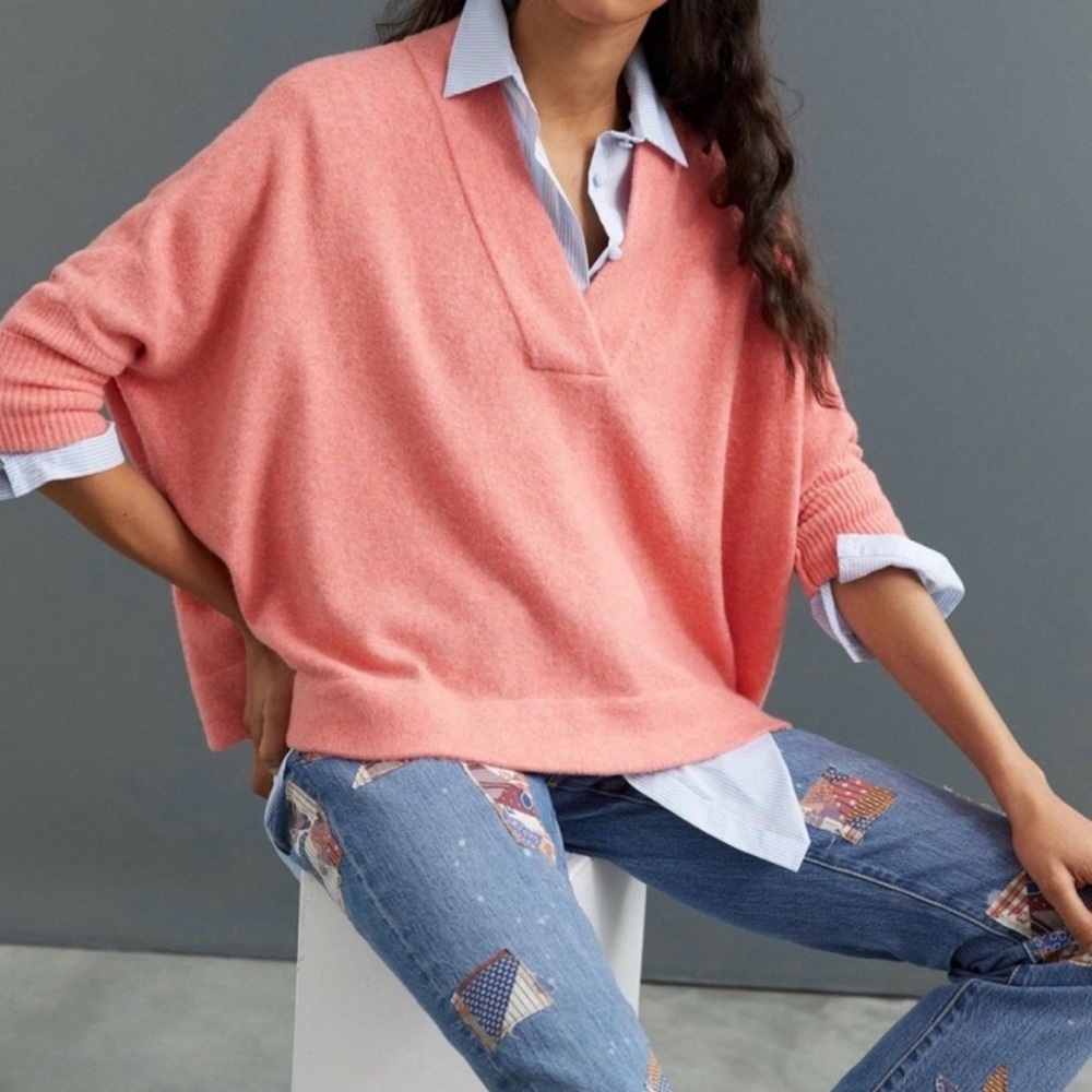 Anthropologie V-Neck Oversized Pullover Sweater